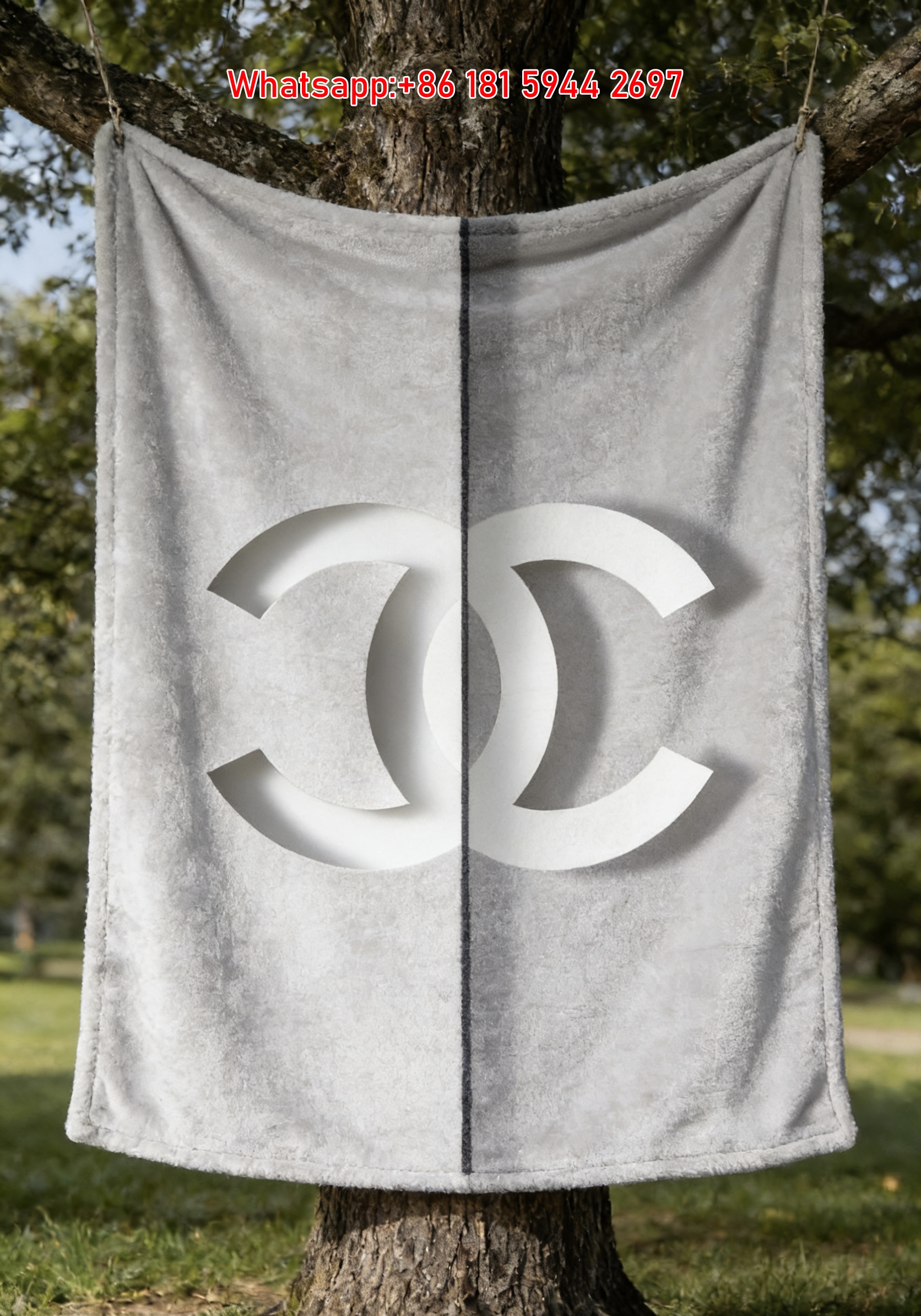 Chanel 3D Shadow CC Logo Minimalist Flannel Sofa Throw Blanket IMG_6708